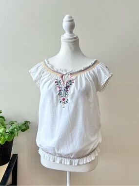 White Embroidered Babydoll Blouse